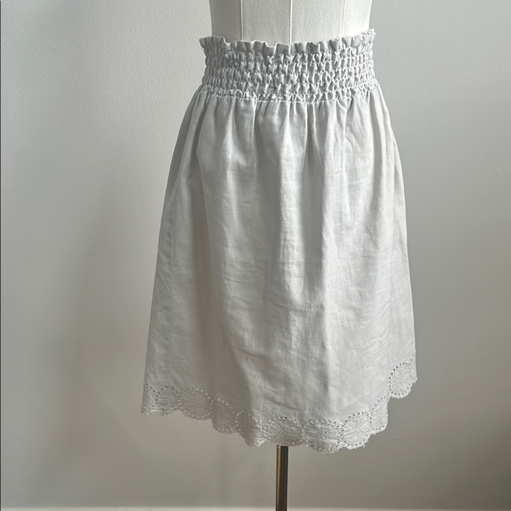 Willi‎ Smith Women’s Linen Cotten Cottagecore High Waist Floral Eyelet Skirt Med